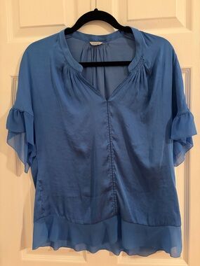Jigsaw London Blue Women's Ruffle Sleeve Blouse US 4
